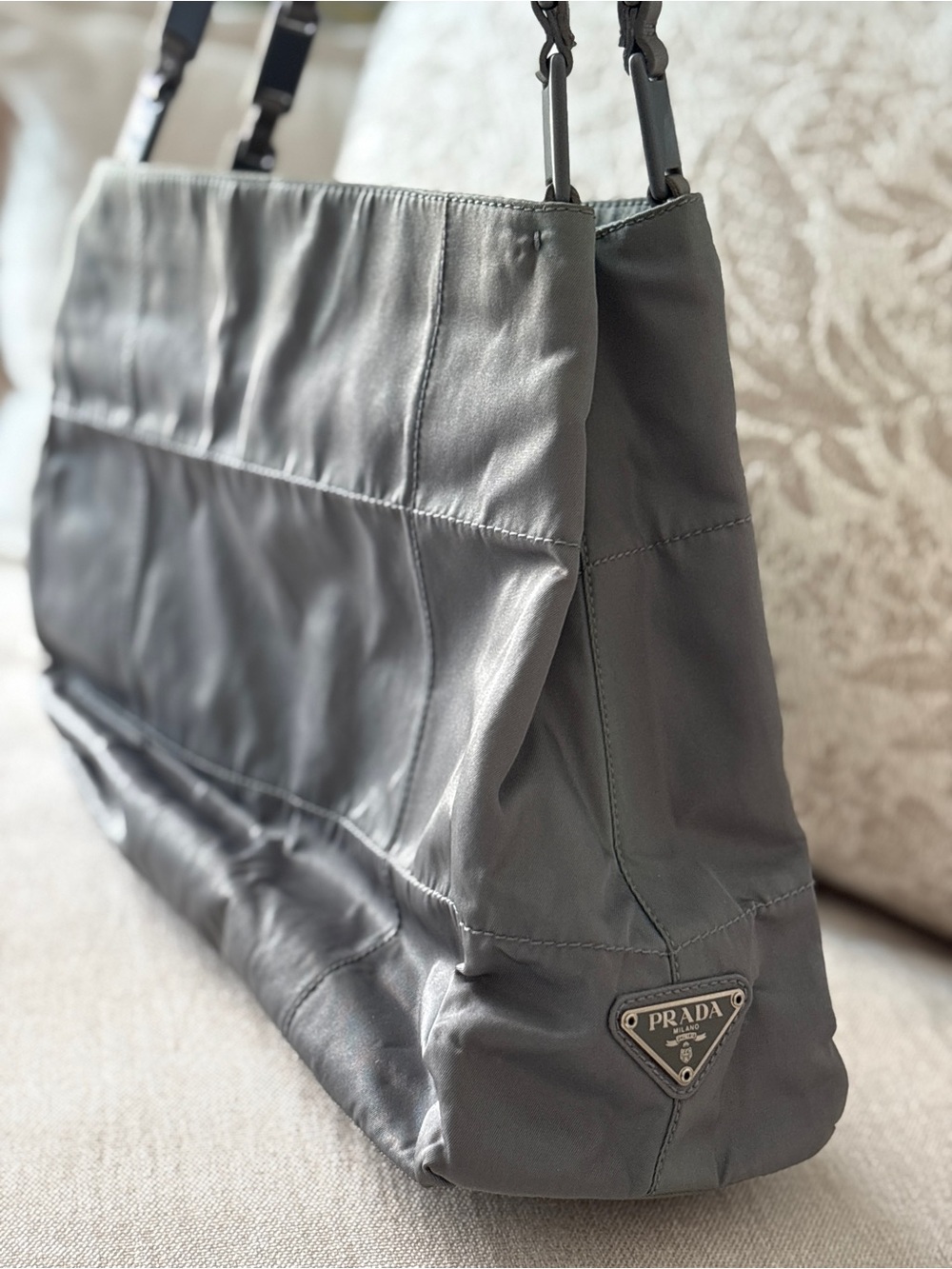 Prada Black Nylon Messenger Shoulder Bag with Leather Trim